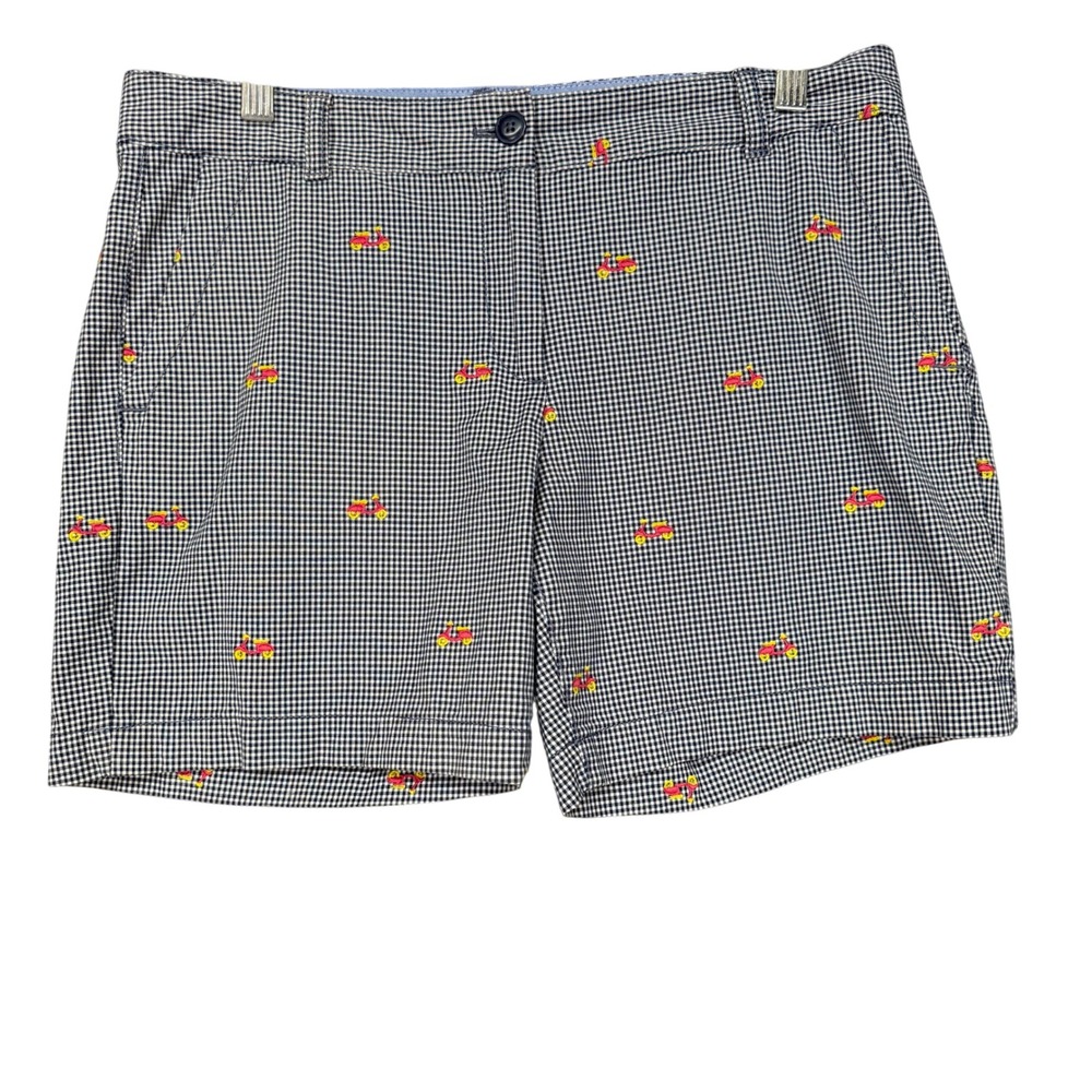Talbots Weekend Chino Short Women 8P Navy Gingham Scooter Embroidered Preppy